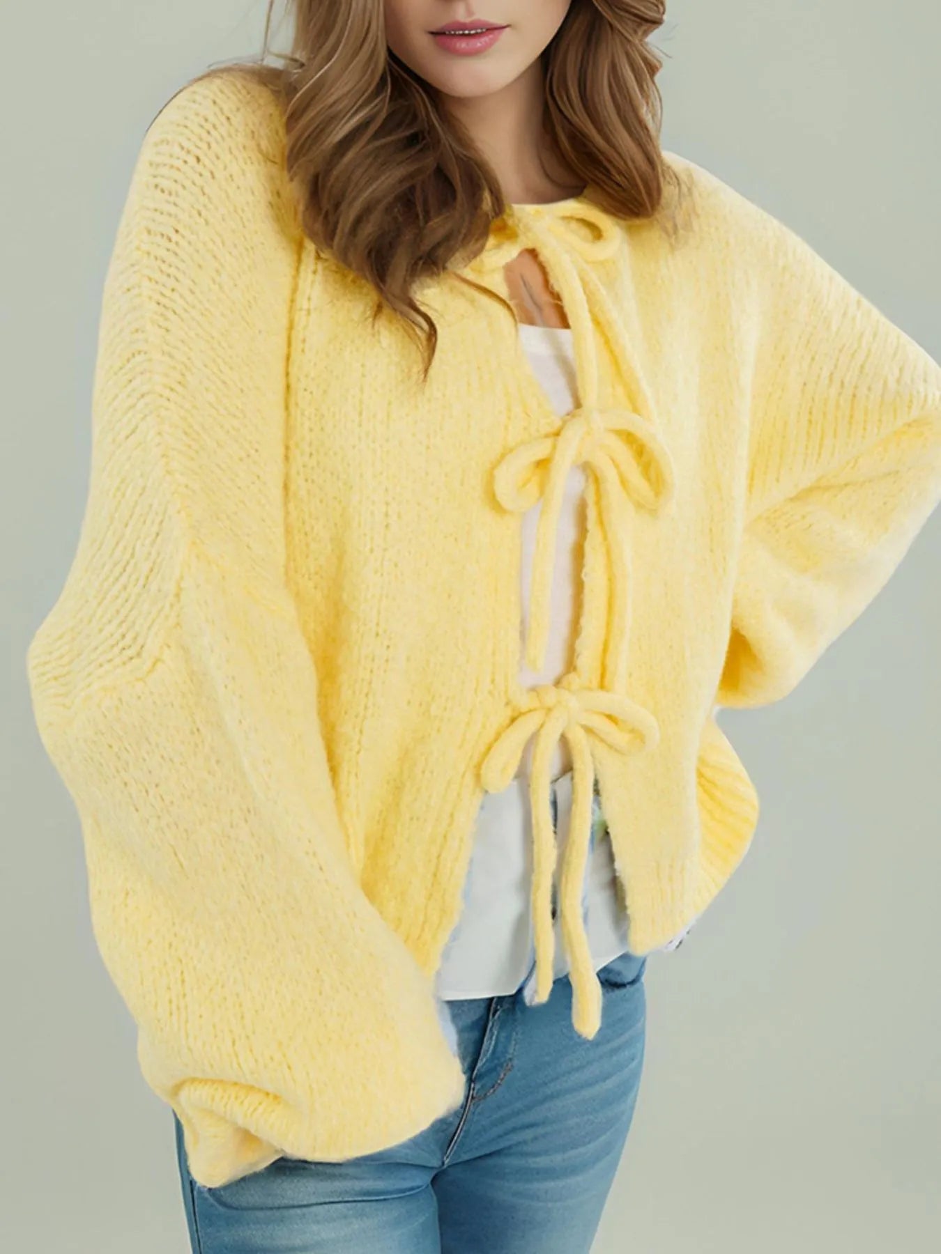 Cozy Bow-Tie Front Knit Cardigan - cas7m