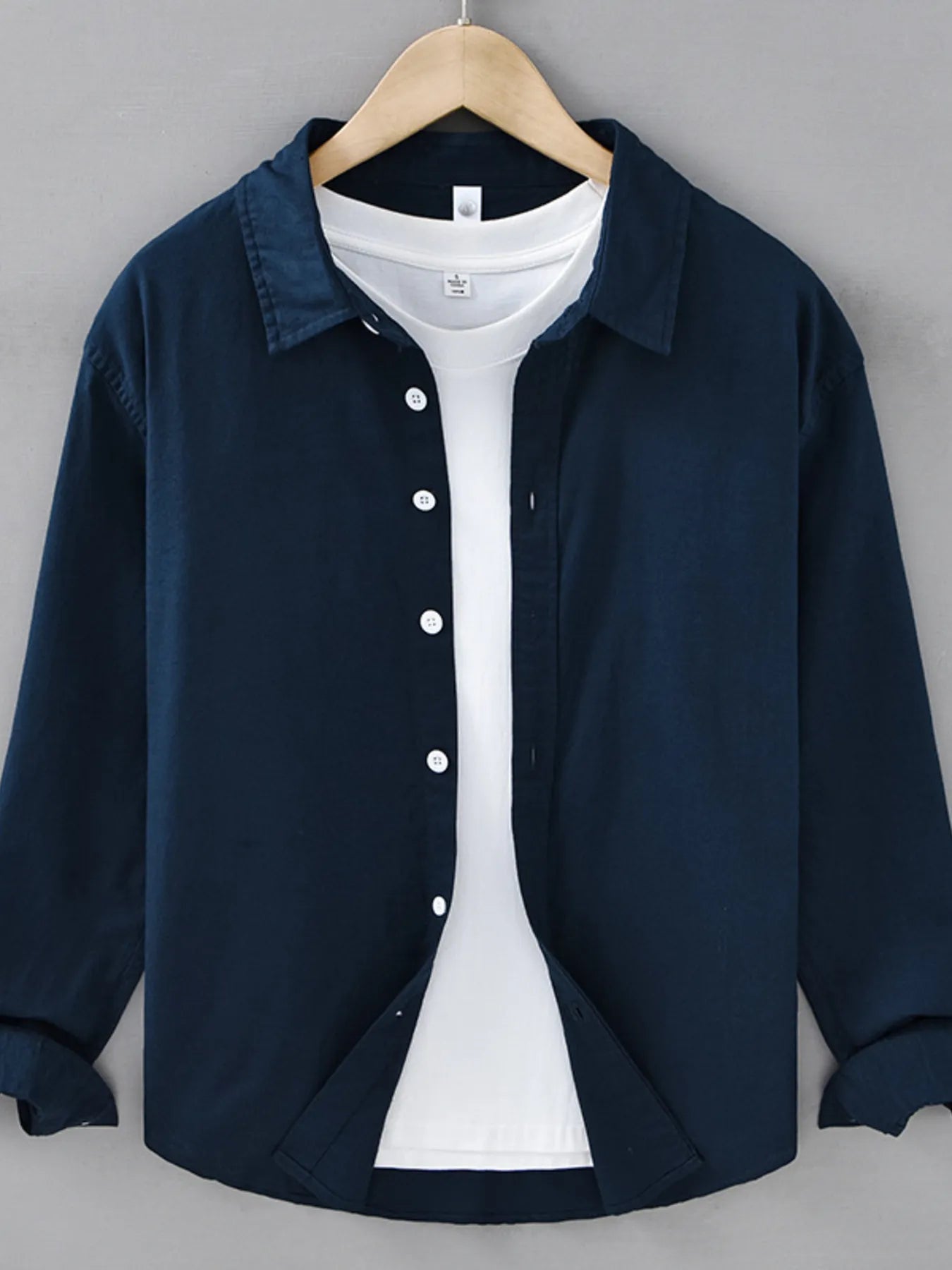 Men's Plus Size Button Up Long Sleeve Shirt - cas7m