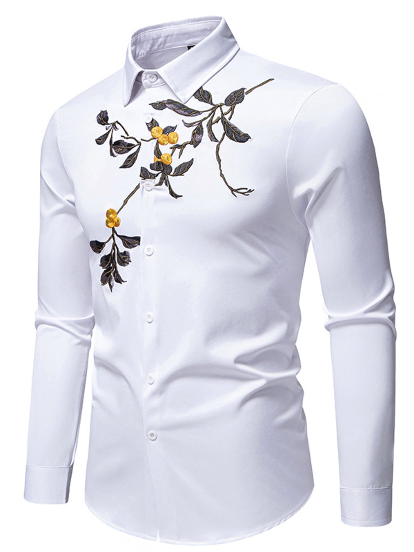 Men's Embroidered Floral Long Sleeve Shirt - cas7m
