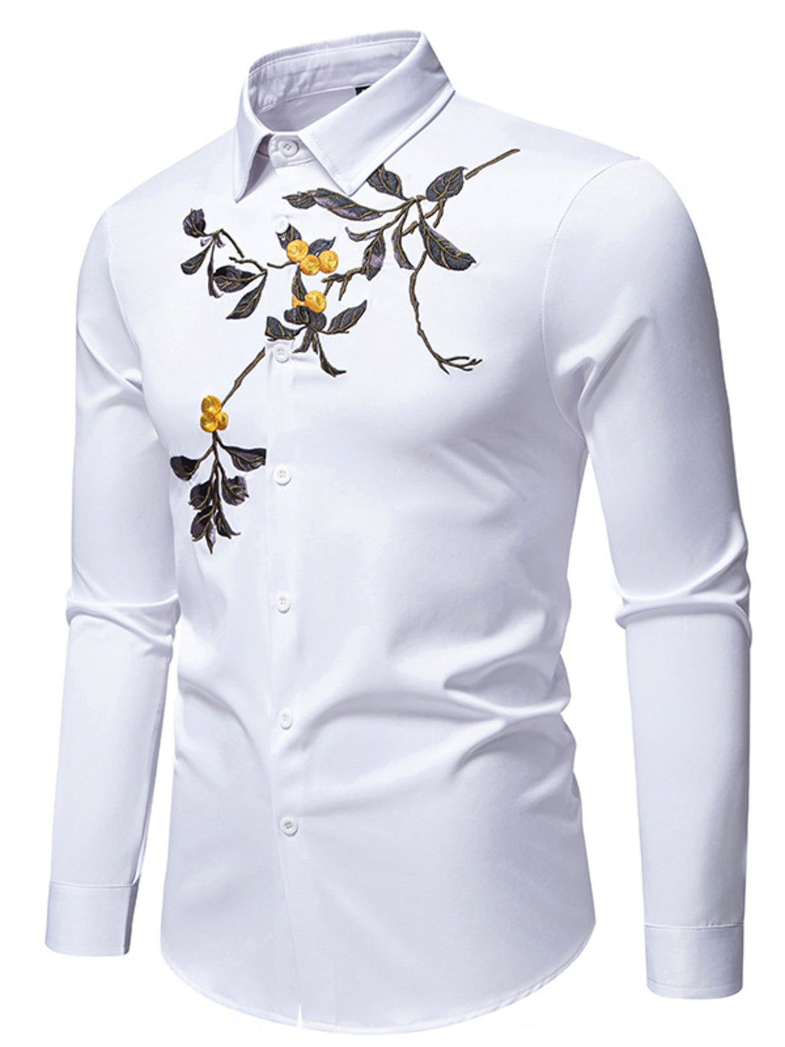 Men's Embroidered Floral Long Sleeve Shirt - cas7m