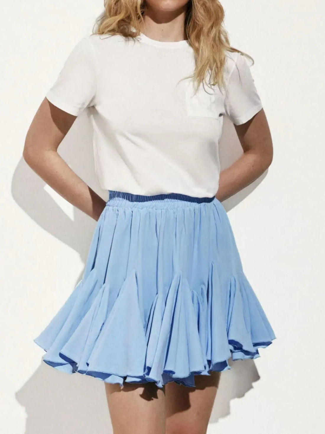 Elastic Waist Ruffled Hem Skirt - cas7m