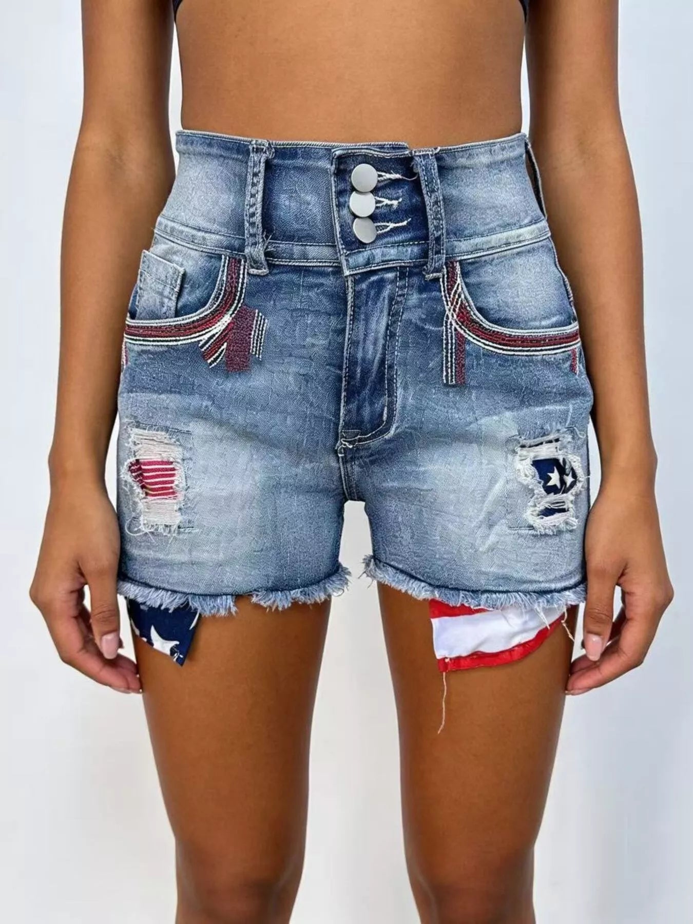 American Flag Distressed Denim Shorts - cas7m