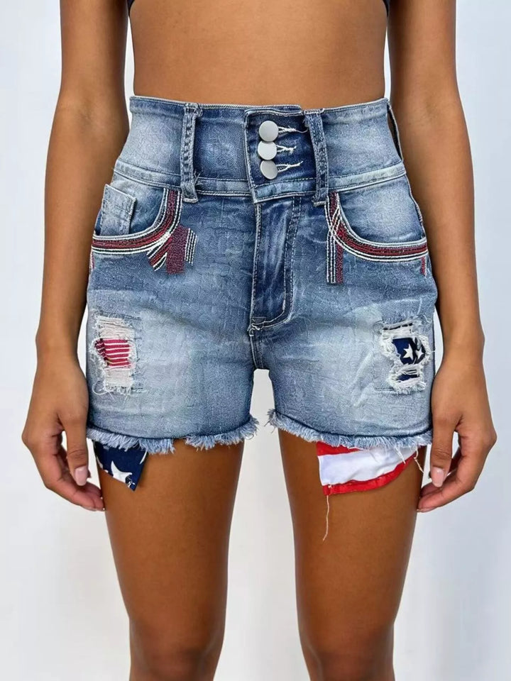 American Flag Distressed Denim Shorts - cas7m