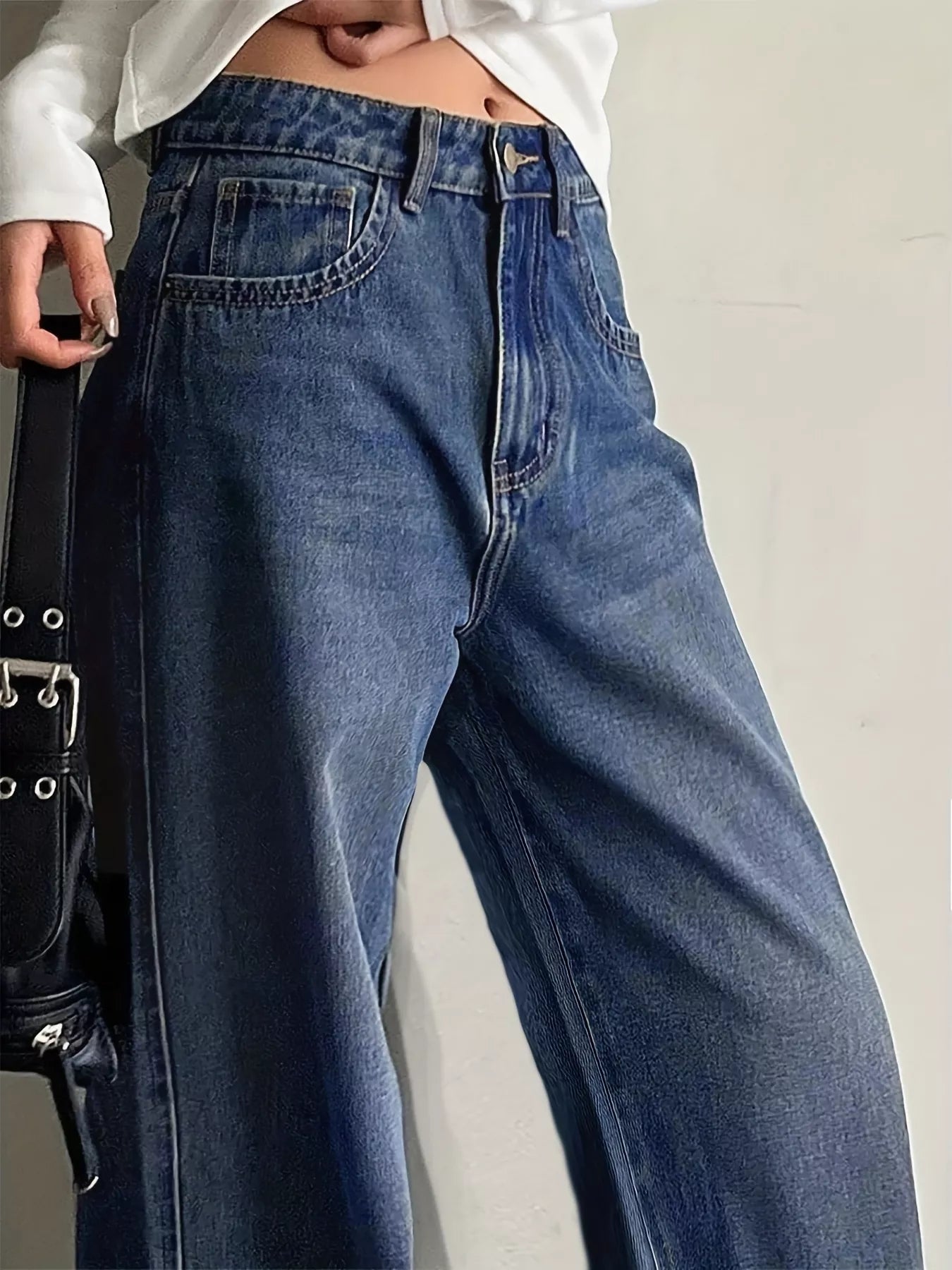 Wide Leg Vintage Wash Jeans - cas7m