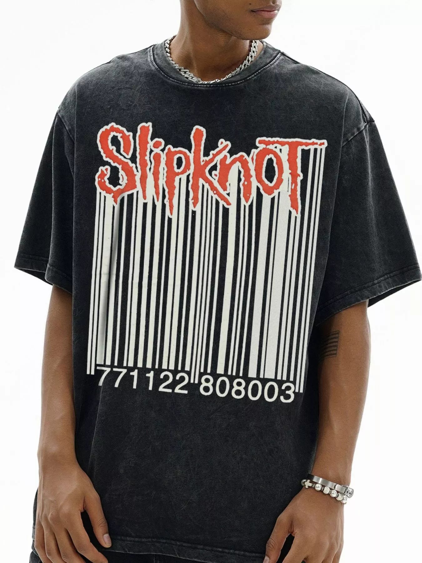 Men's Slipknot Barcode Graphic Vintage Wash T-Shirt - cas7m