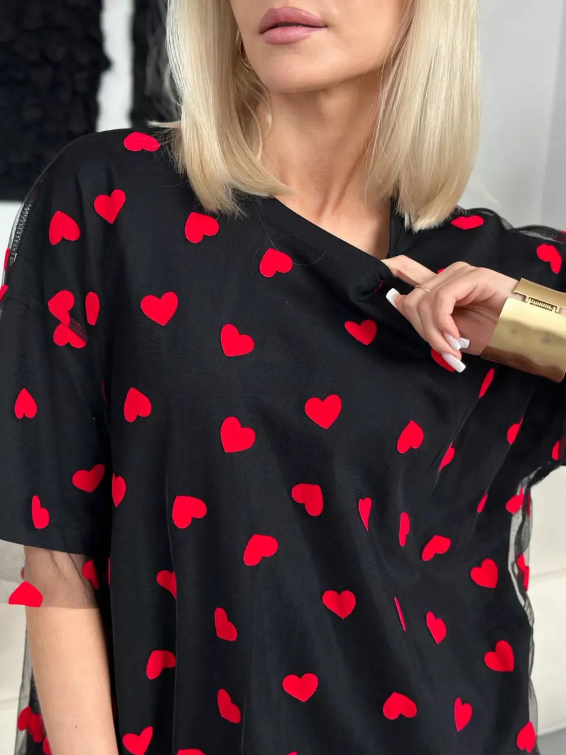 Heart Print Oversized T-Shirt - cas7m