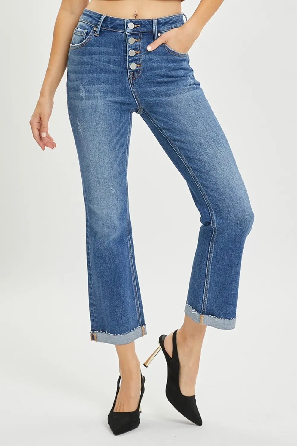 RISEN Full Size Button Fly Cropped Bootcut Jeans - cas7m
