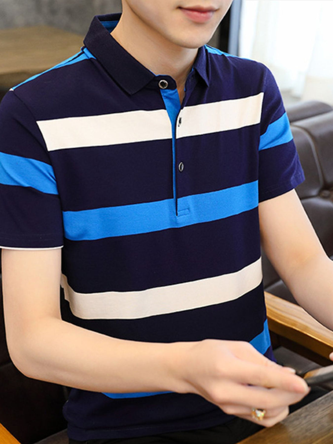 Men's Plus Size Striped Slim Fit Polo Shirt - cas7m