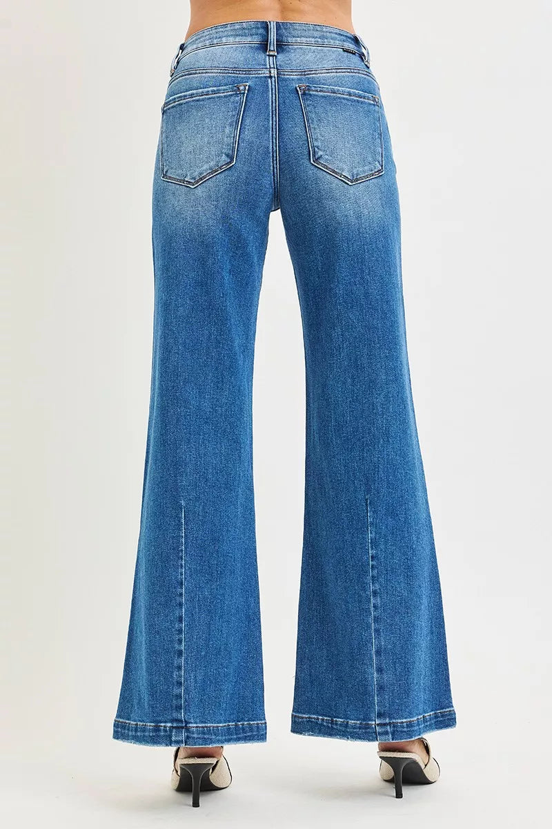 RISEN Full Size Mid Rise Wide Leg Jeans with Flared Look Plus Size - cas7m
