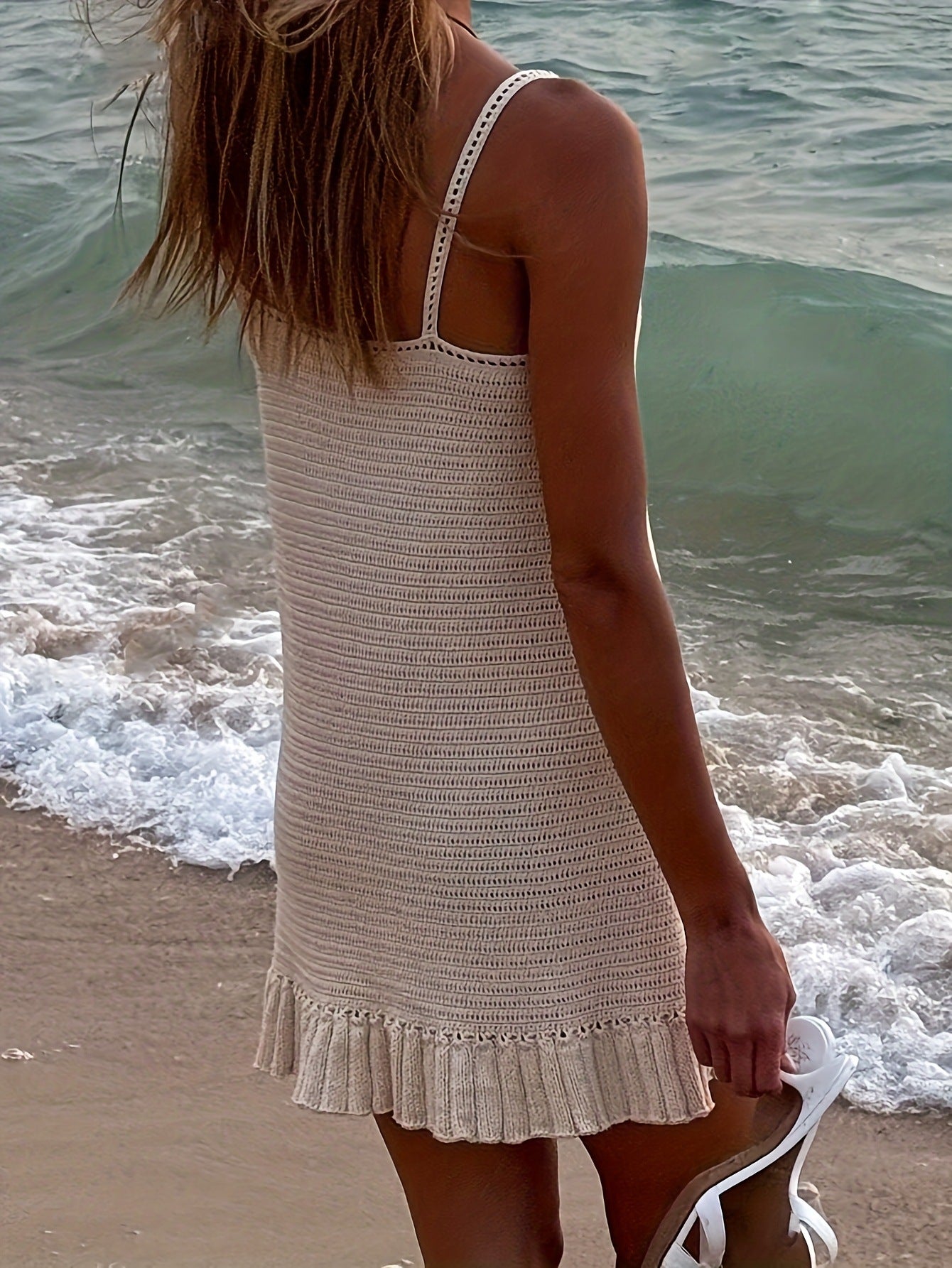 Sleeveless Crochet Mini Sweater Dress - cas7m