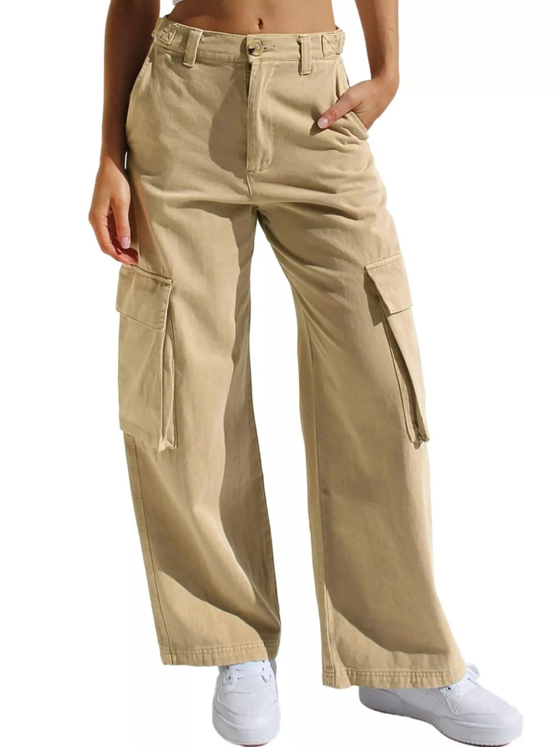 High-Waisted Wide Leg Cargo Jeans - cas7m