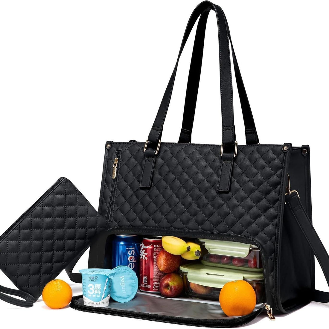 Fashionable Lunch Tote Bag Women's Thermal Insulation Lunch Box Leak-proof Crossbody Computer Storage Bag Quilted Large Capacity Handbag With Purse - cas7m