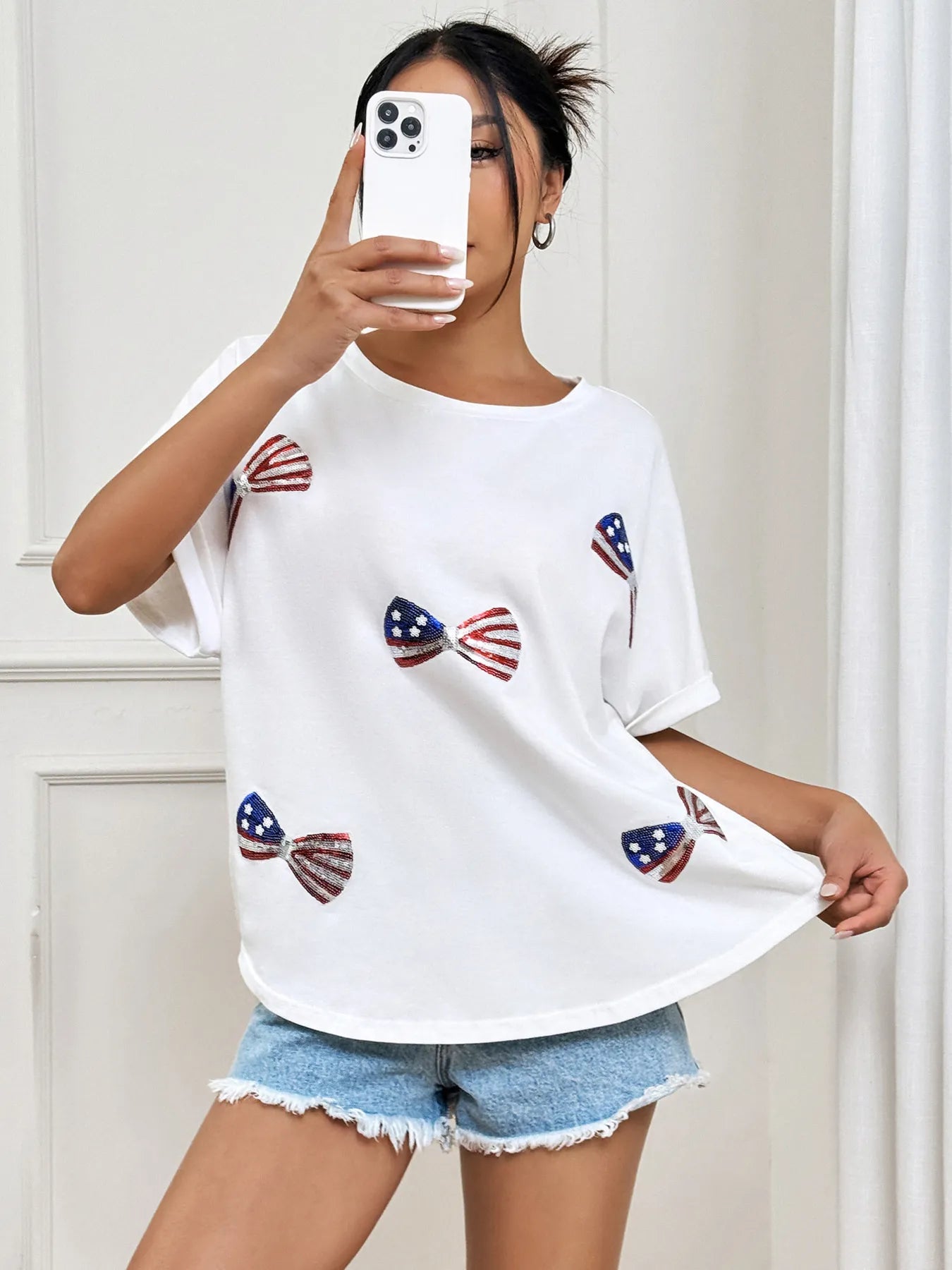 Bow Oversized Round Neck T-Shirt - cas7m