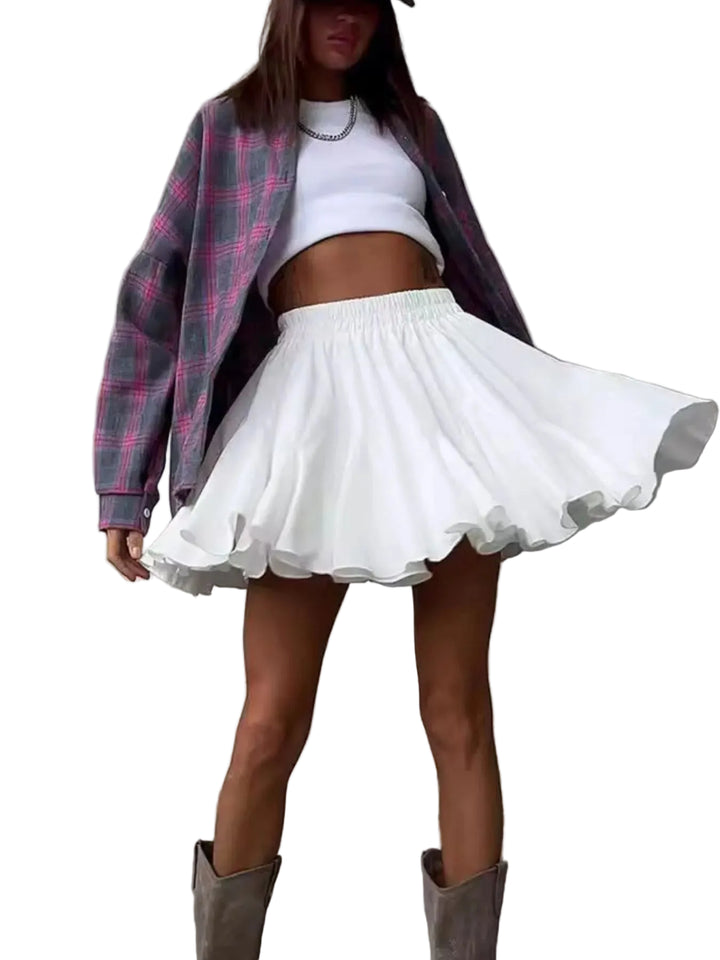 Elastic Waist Ruffled Hem Skirt - cas7m