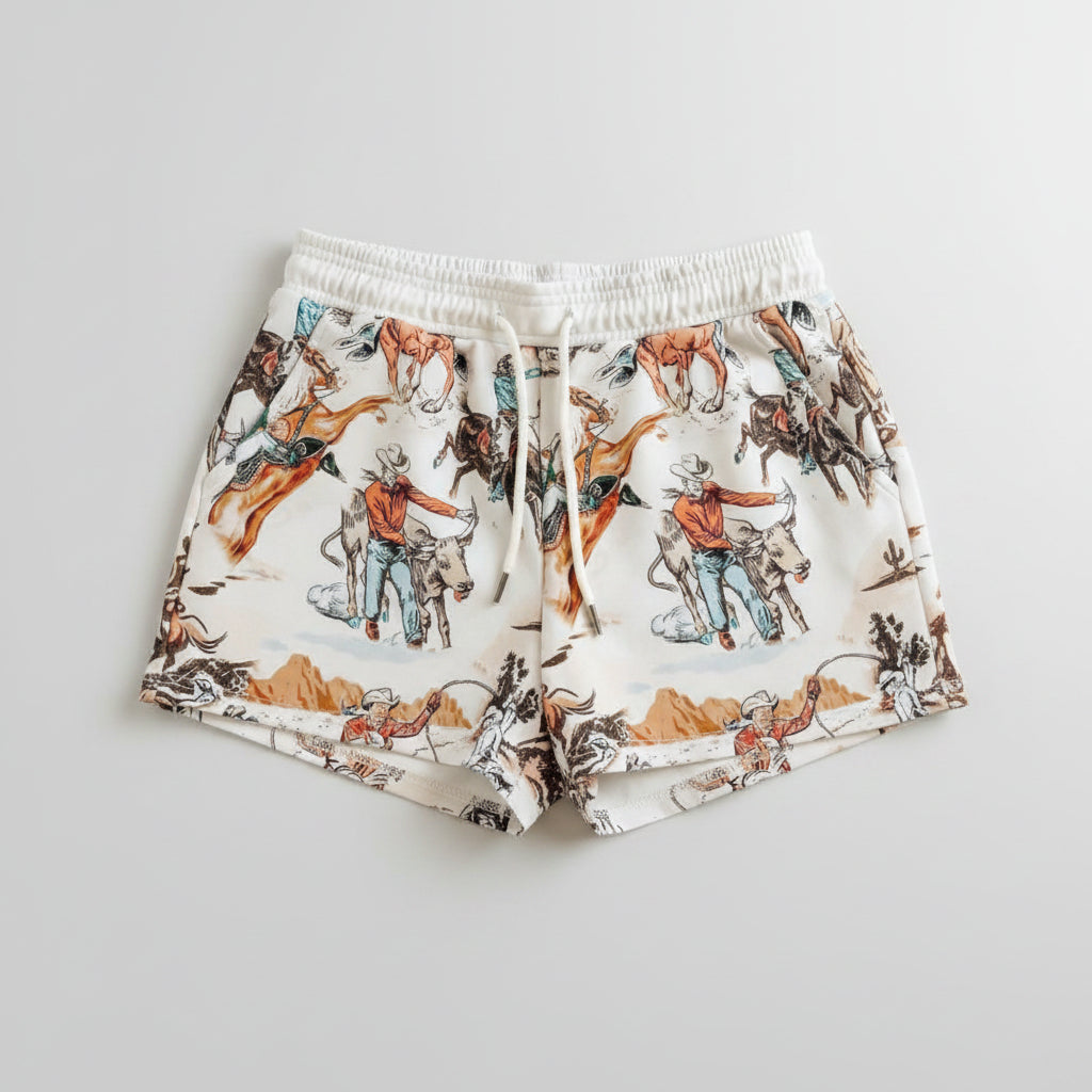 Wild West Rodeo Print Drawstring Shorts - cas7m