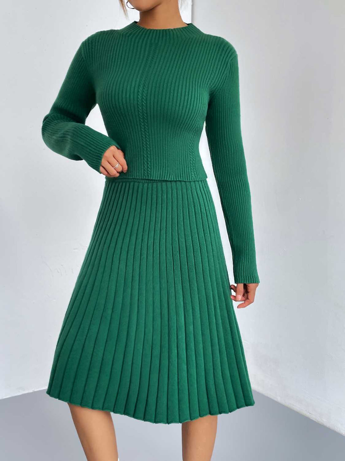 Rib-Knit Sweater and Skirt Set - cas7m