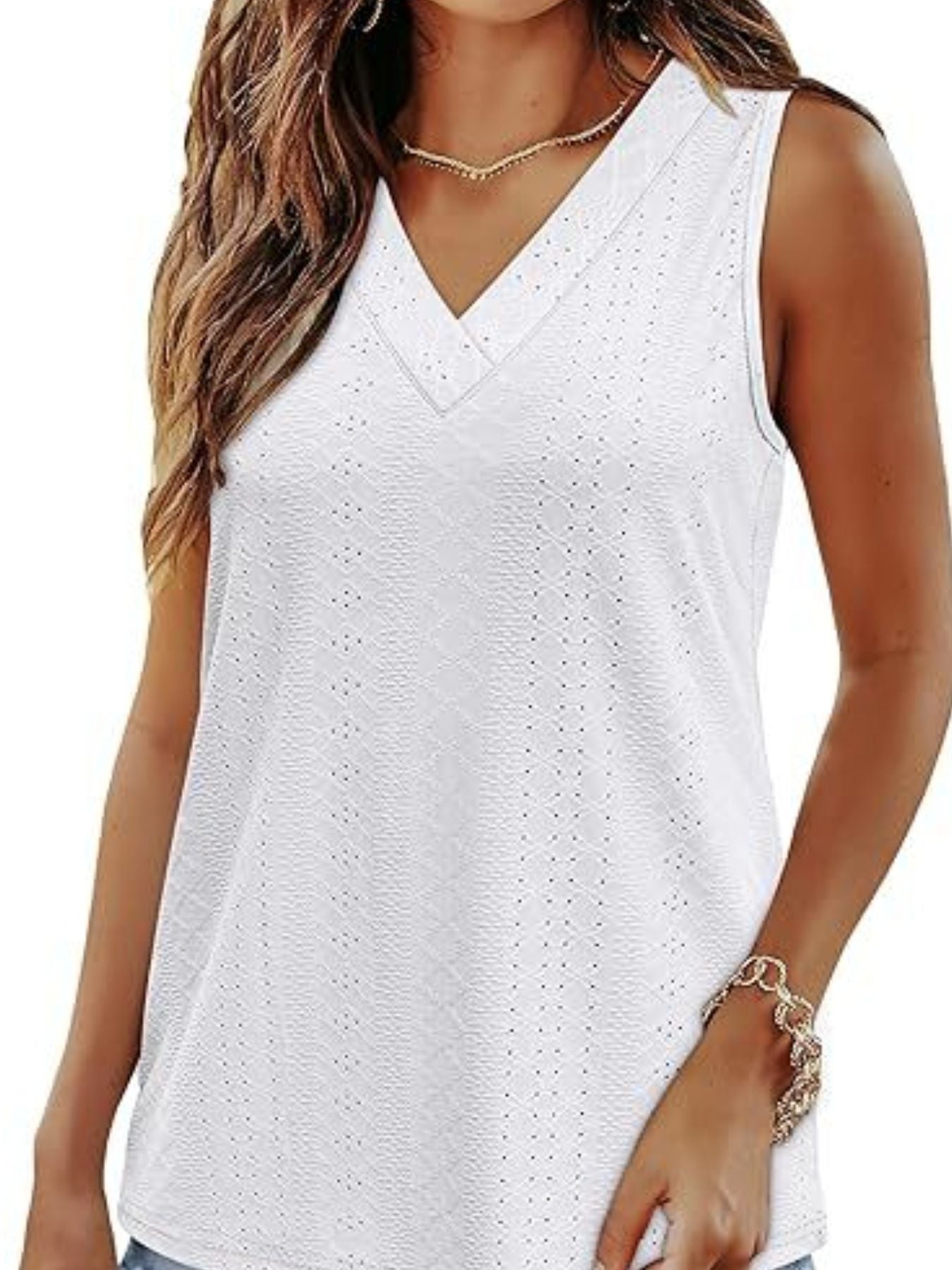 Eyelet V-Neck Tank - cas7m