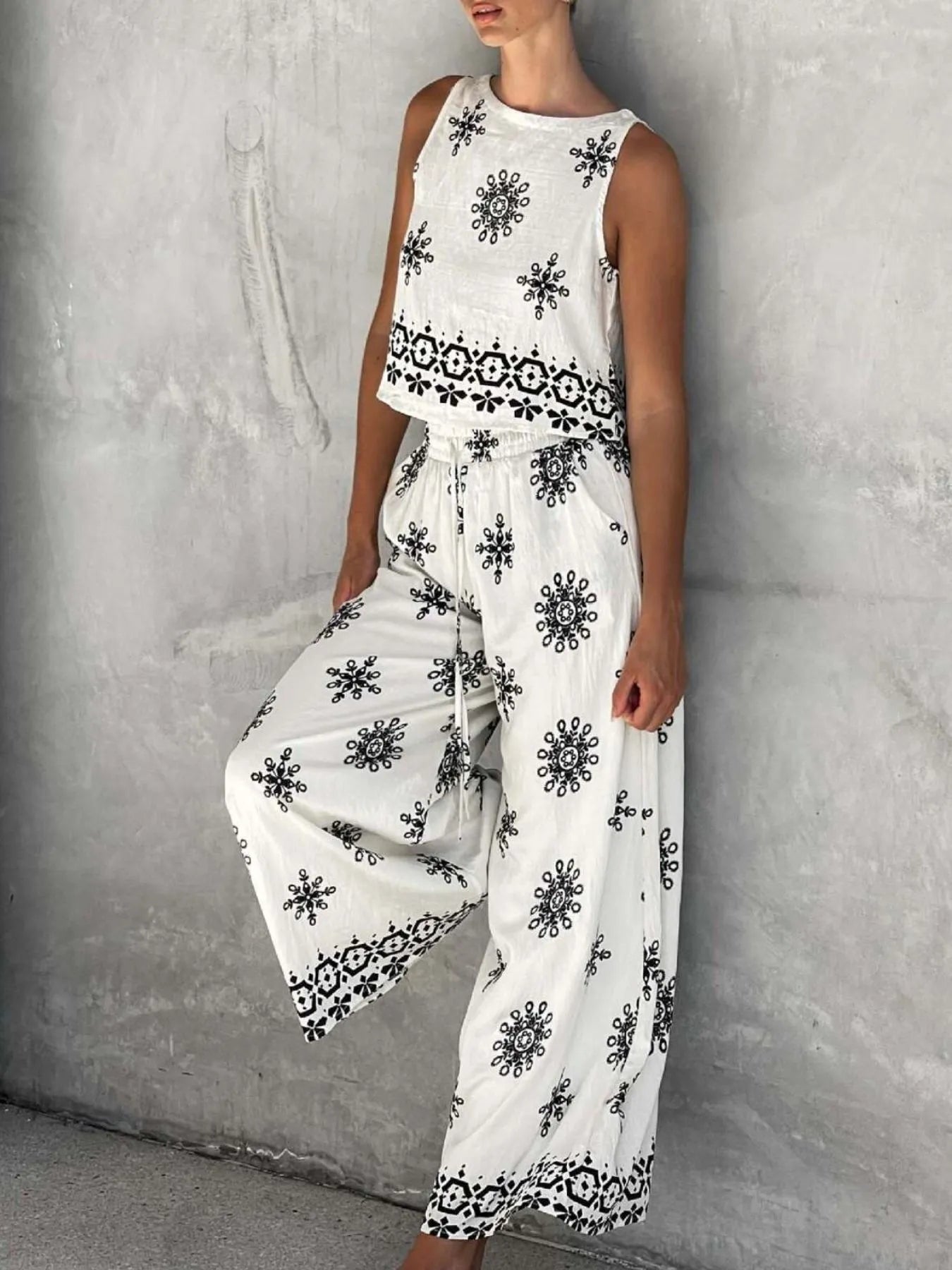 Printed Tank and Pants Set - cas7m