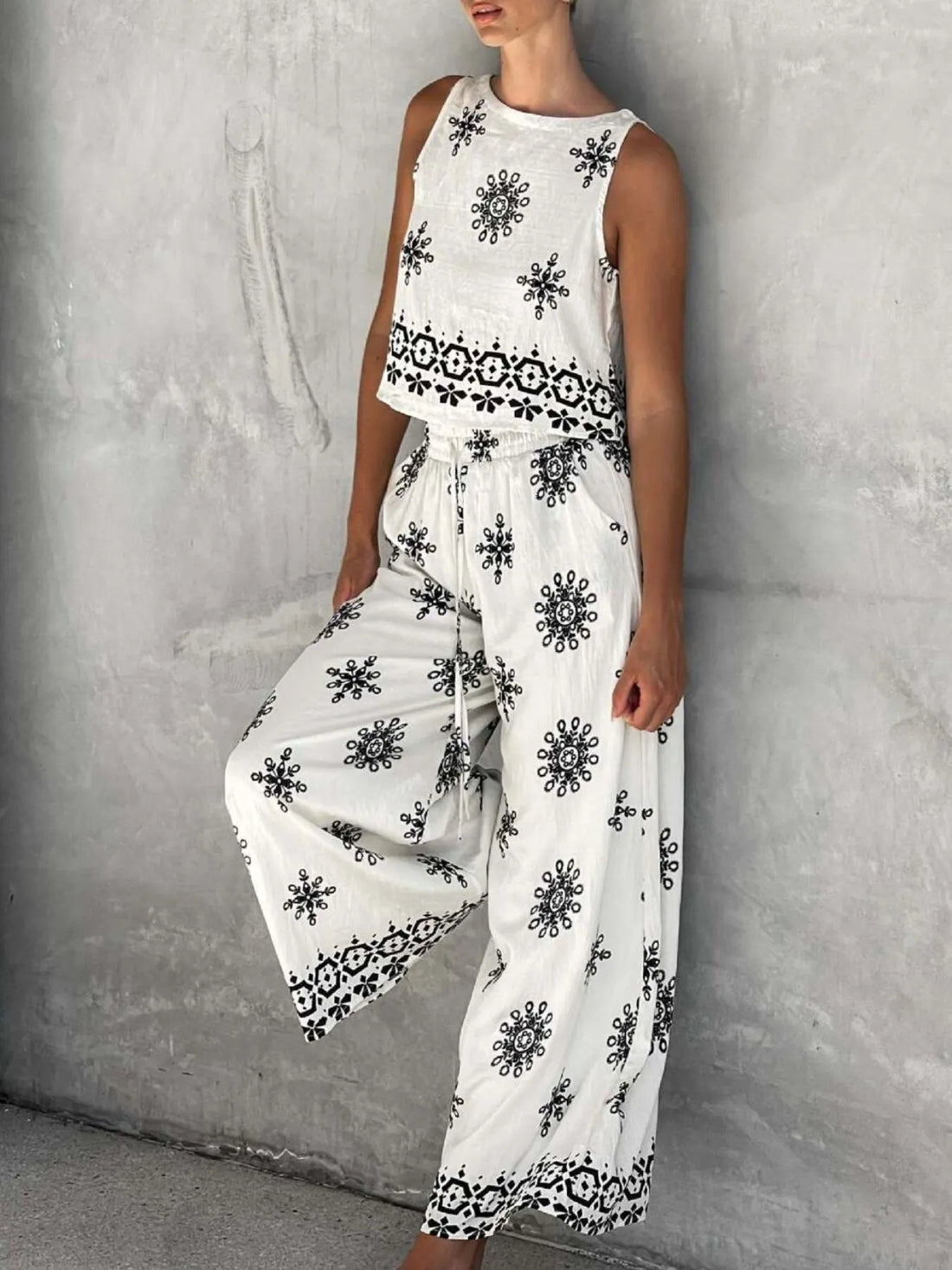 Printed Tank and Pants Set - cas7m