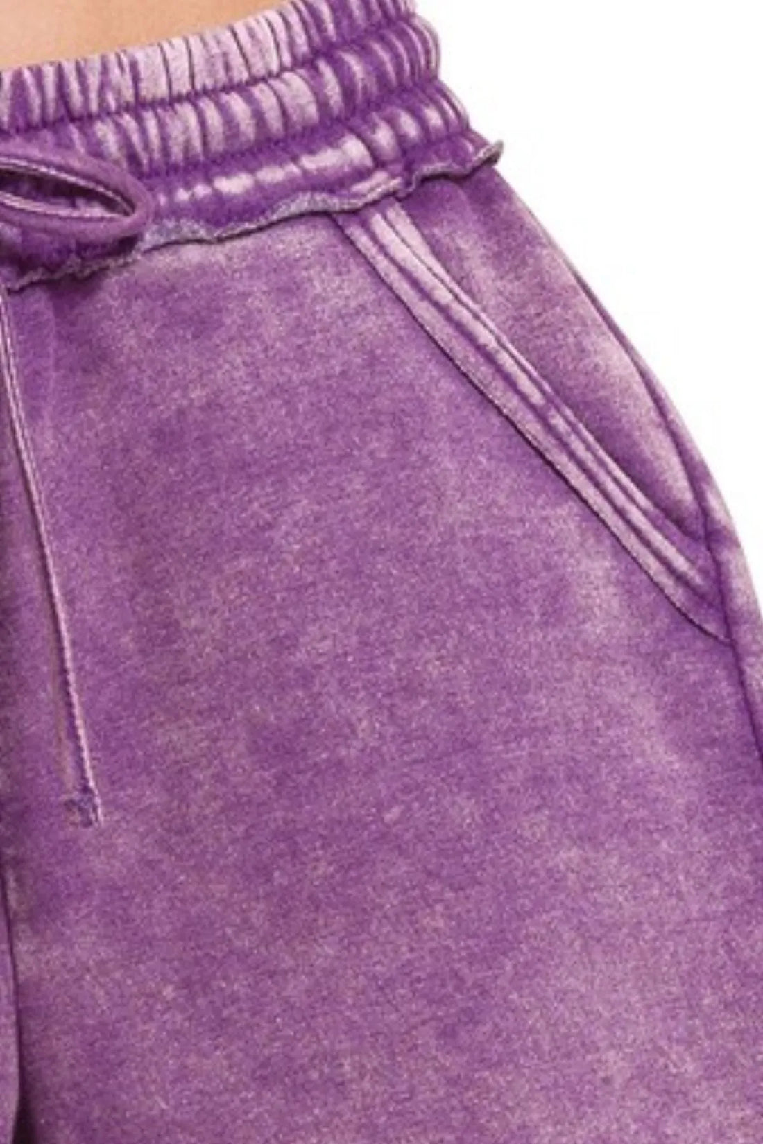 Zenana Acid Wash Fleece Drawstring Shorts With Pockets - cas7m