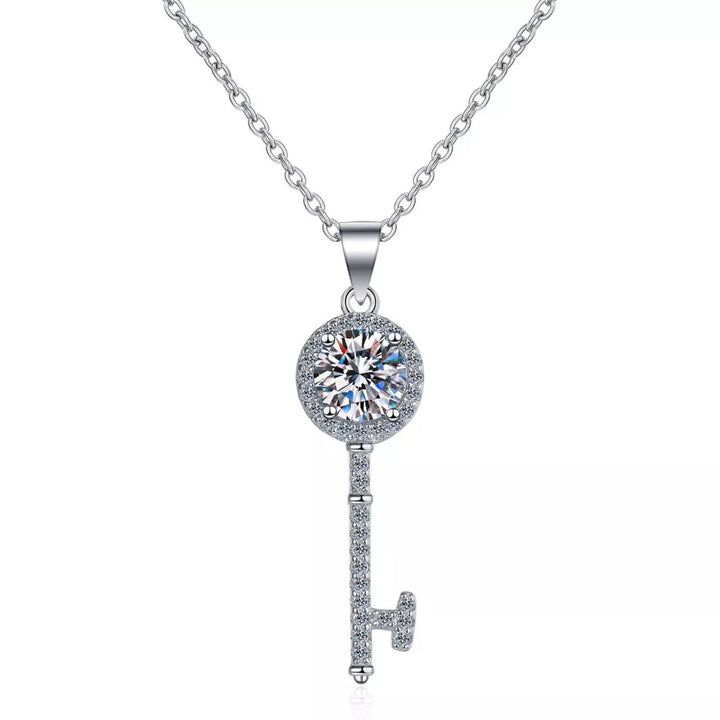 1 Carat 925 Sterling Silver Moissanite Key Pendant Necklace - cas7m
