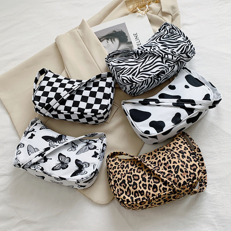 Women Handbag Butterfly Cow Leopard Printed Pattern Underarm Bags Small Shoulder Bag - cas7m