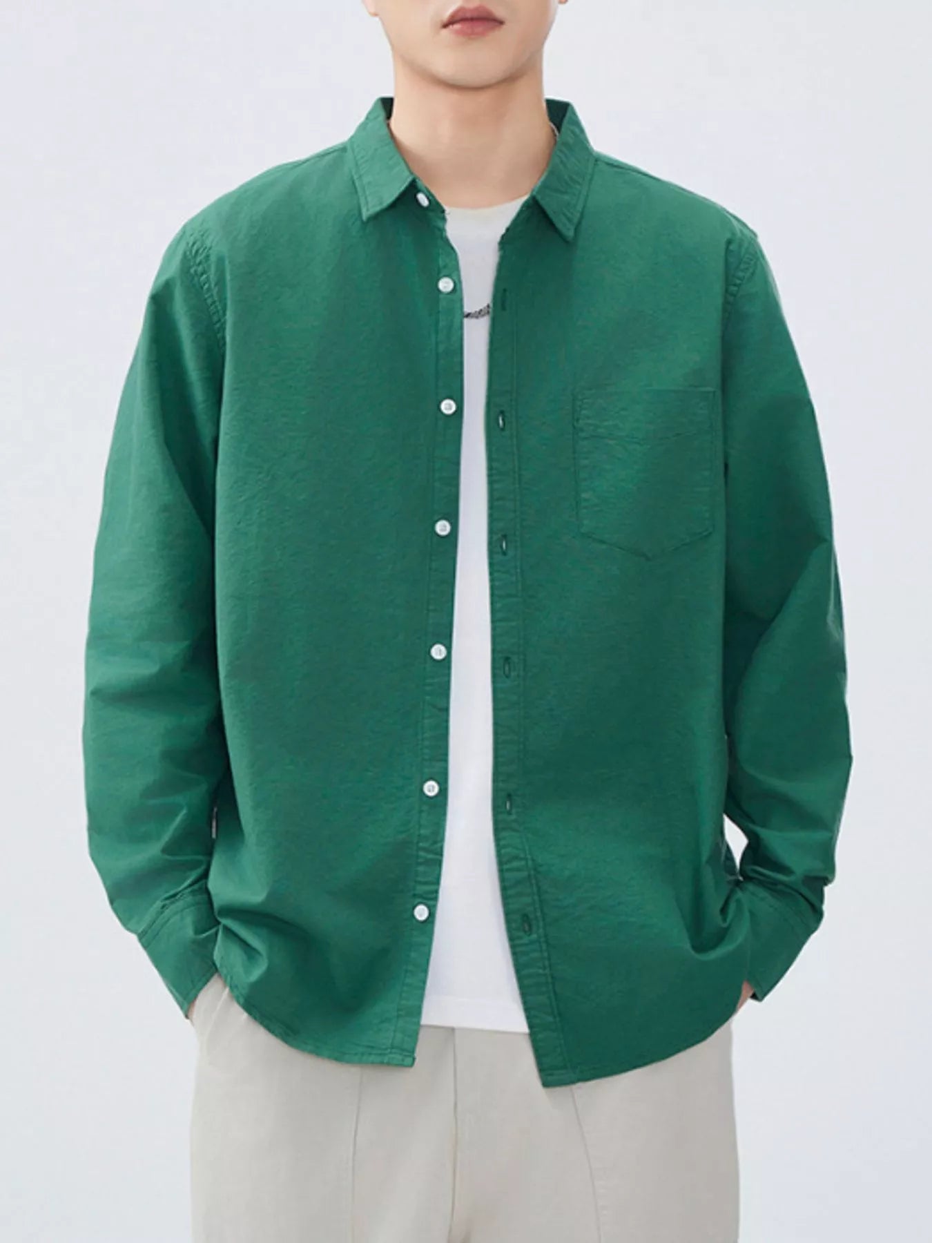 Men's Plus Size Button Up Long Sleeve Shirt - cas7m