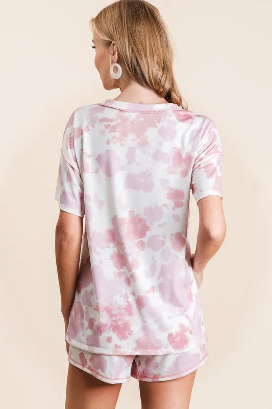 BiBi Tie Dye Print Terry Shorts With Side Pockets - cas7m