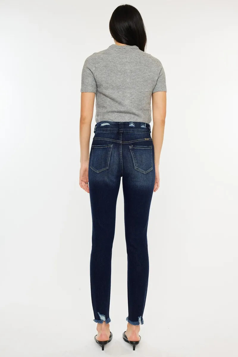 Kancan Full Size Cat's Whiskers Raw Hem High Waist Jeans - cas7m