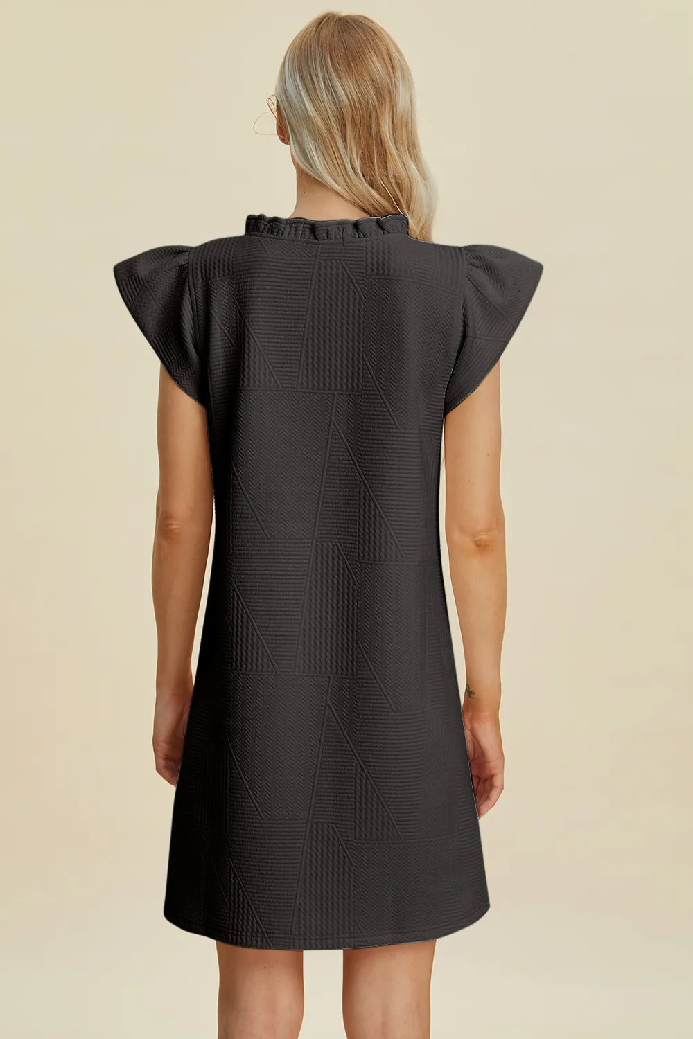 Double Take Full Size Ruffled V-Neck Cap Sleeve Dress - cas7m
