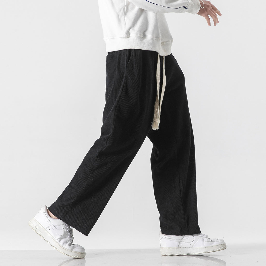 Mens Corduroy Trendy Pants With Braided Drawstring - cas7m
