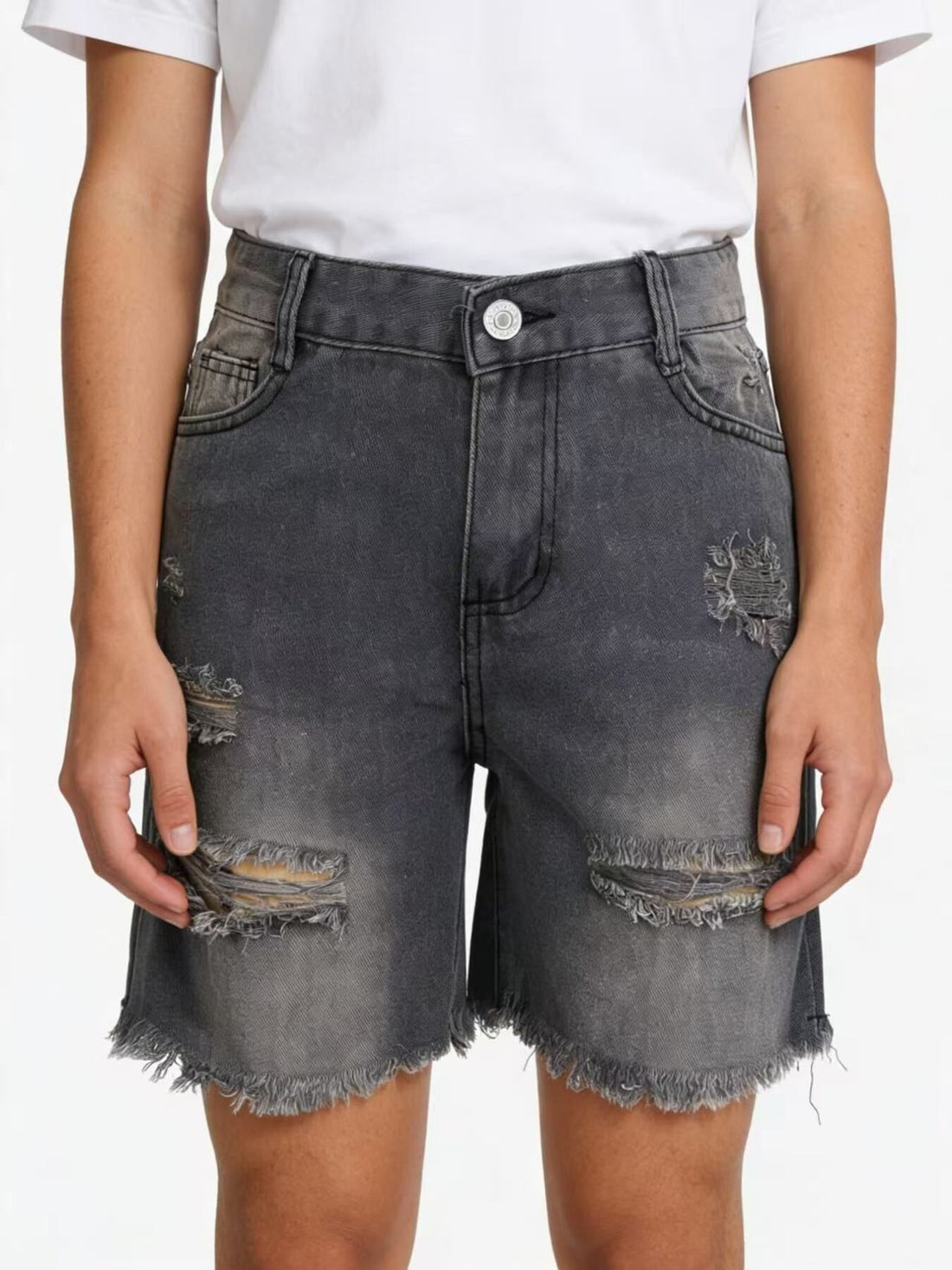 Full Size Ripped Frayed Hem Denim Shorts Plus Size - cas7m
