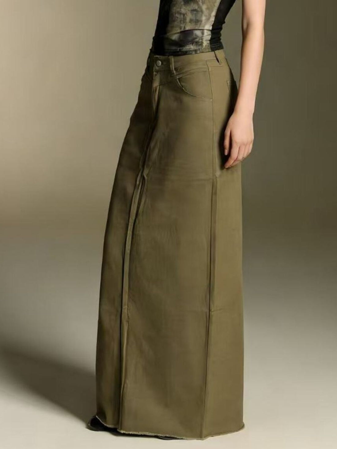 Raw Hem Maxi Denim Skirt - cas7m