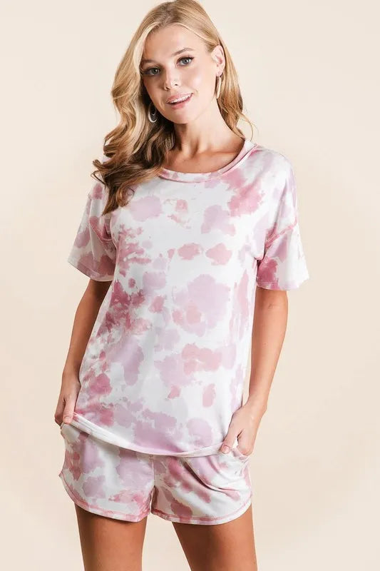 BiBi Tie Dye Print Terry Shorts With Side Pockets - cas7m
