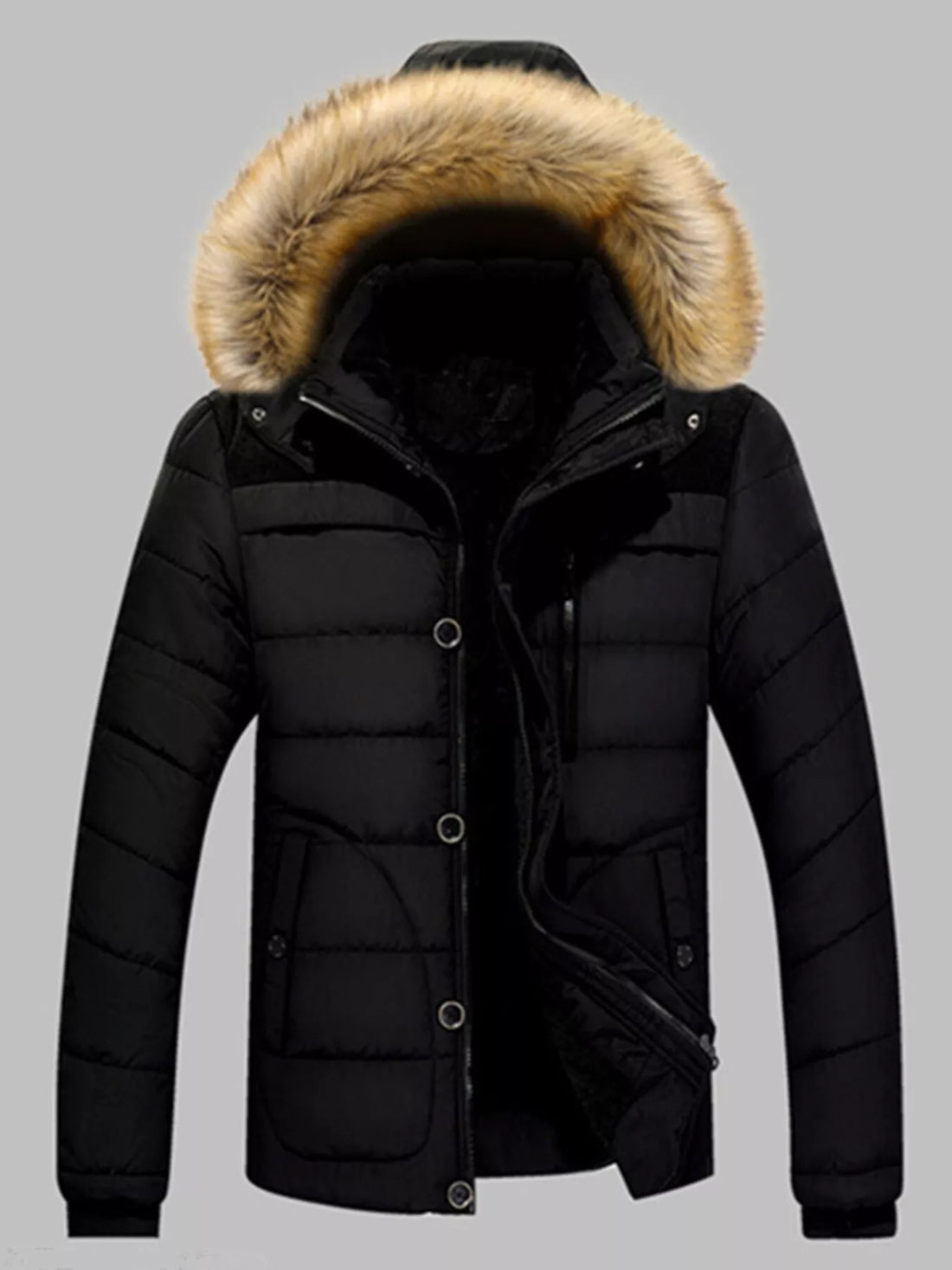 Men's Plus Size Padded Fur Hood Puffer Jacket - cas7m