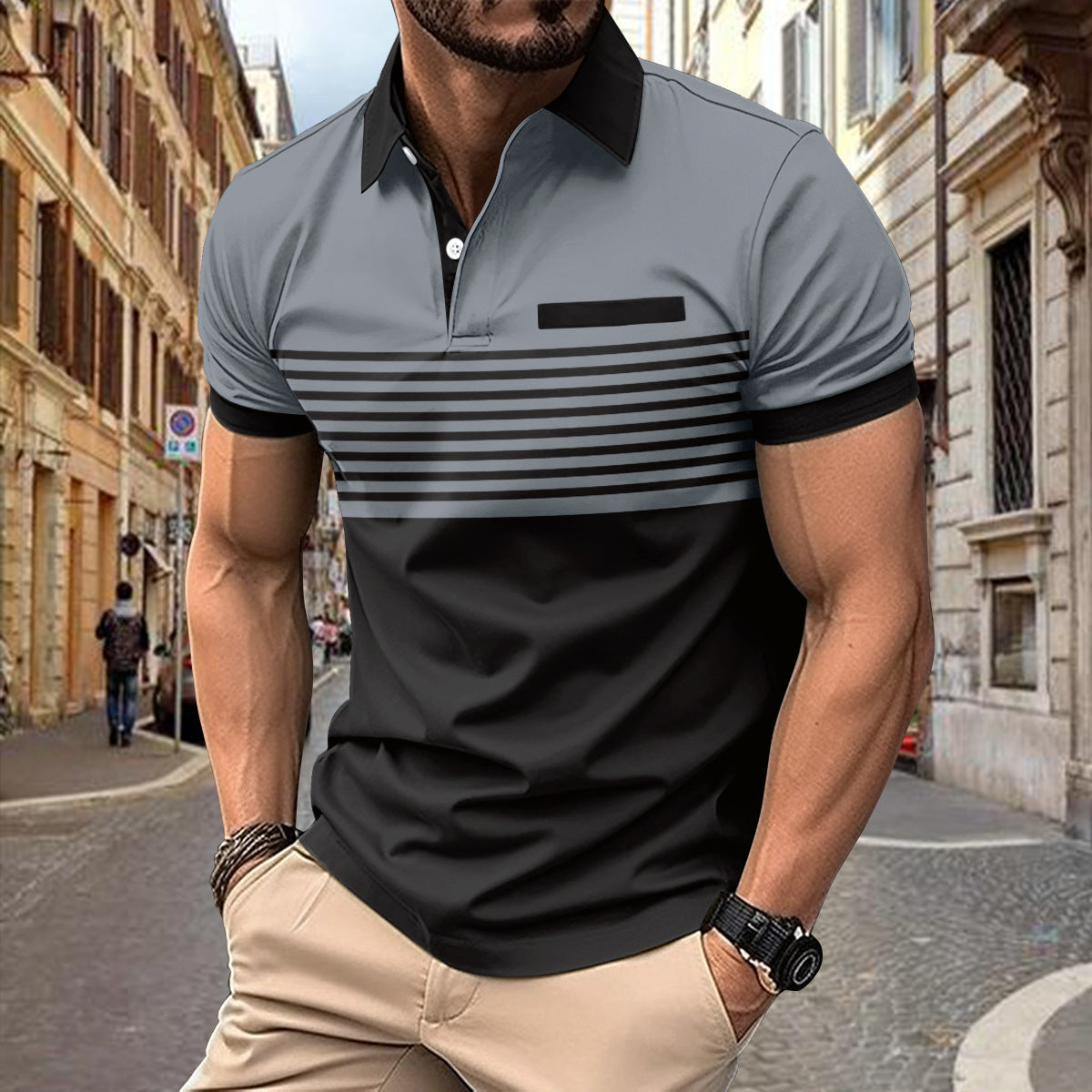 Casual Striped Shirt With Chest Pocket Men Clothing - cas7m