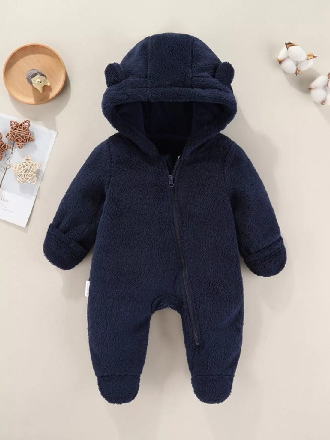 Children's Cozy Bear Hooded Fleece One-Piece - cas7m