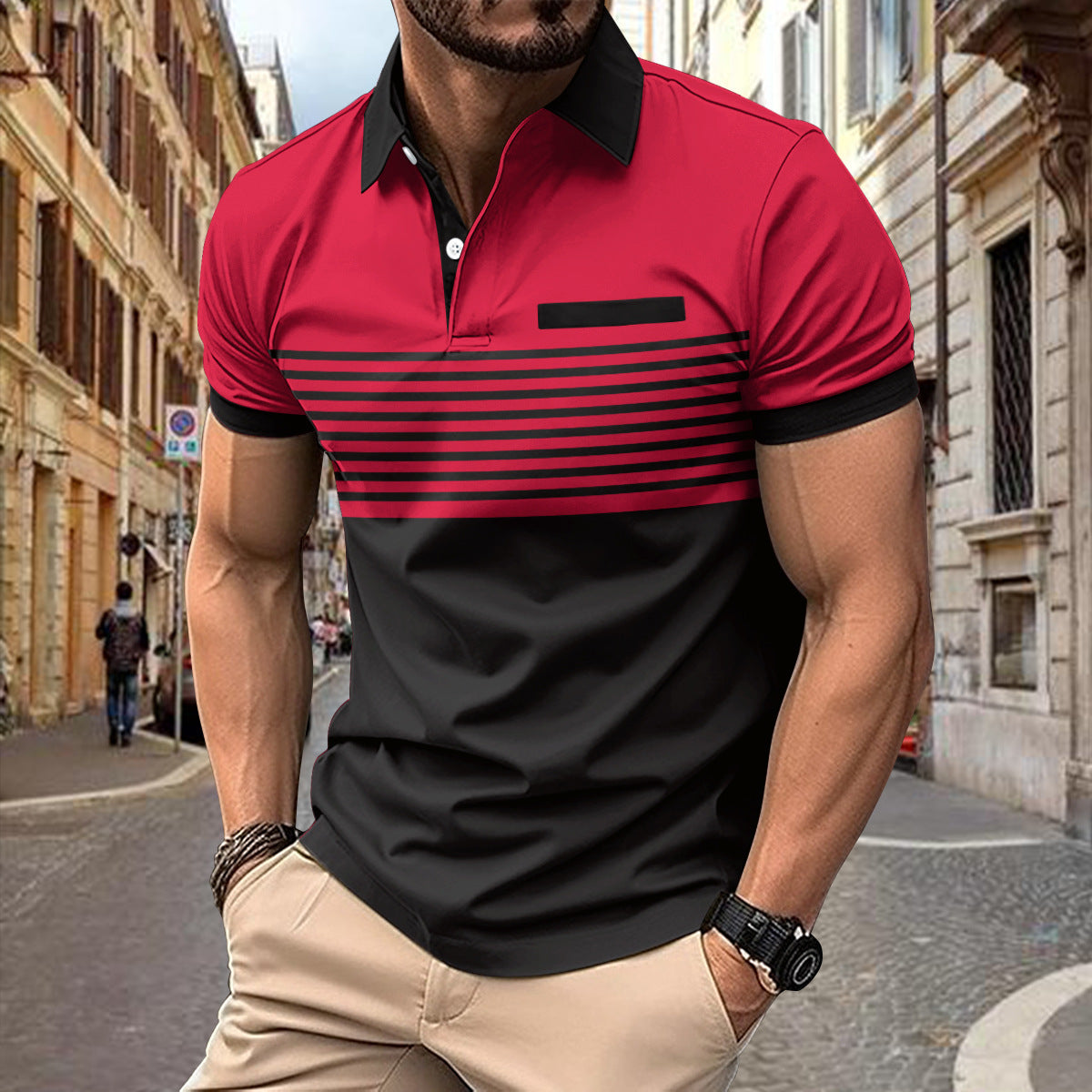Casual Striped Shirt With Chest Pocket Men Clothing - cas7m