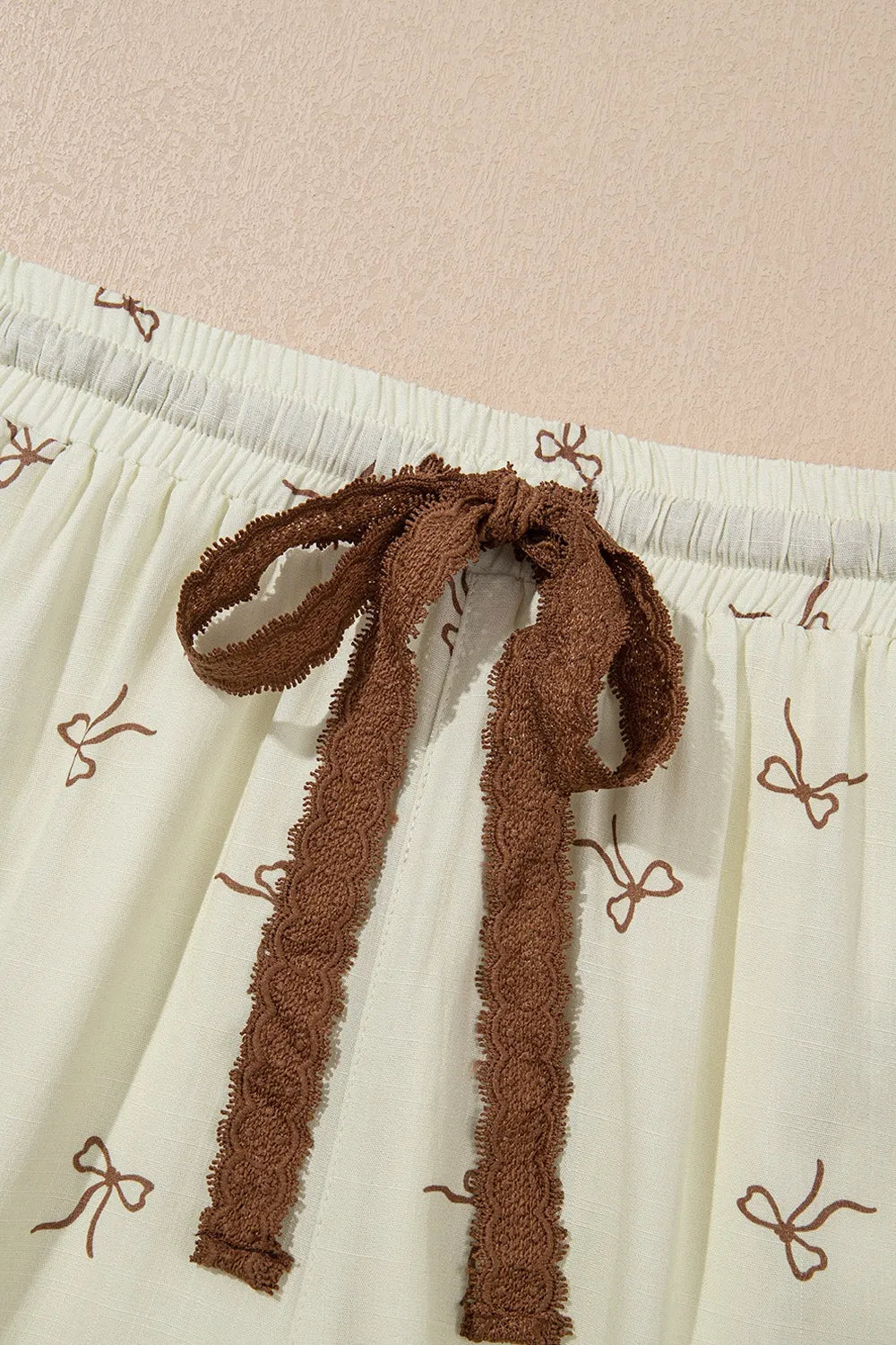 Bow Print Lace Drawstring Casual Shorts - cas7m
