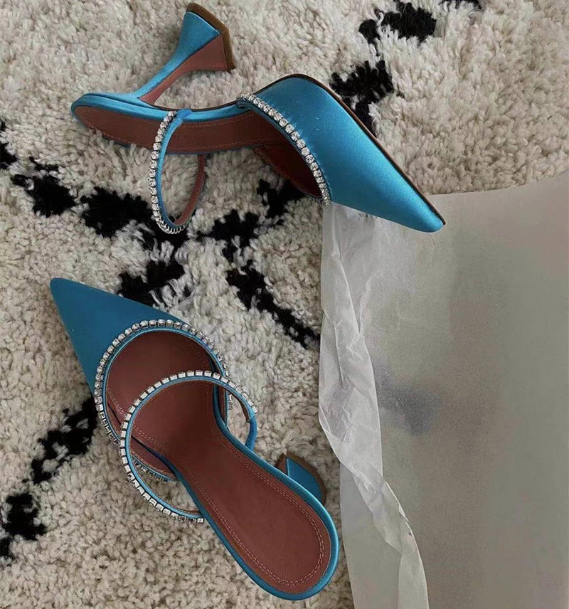 Luxury Crystal Chain Pointed Toe High Heels Sandals