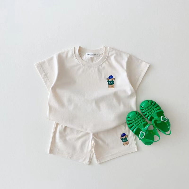 Children's Cotton Casual Bear Short Sleeve Suit - cas7m