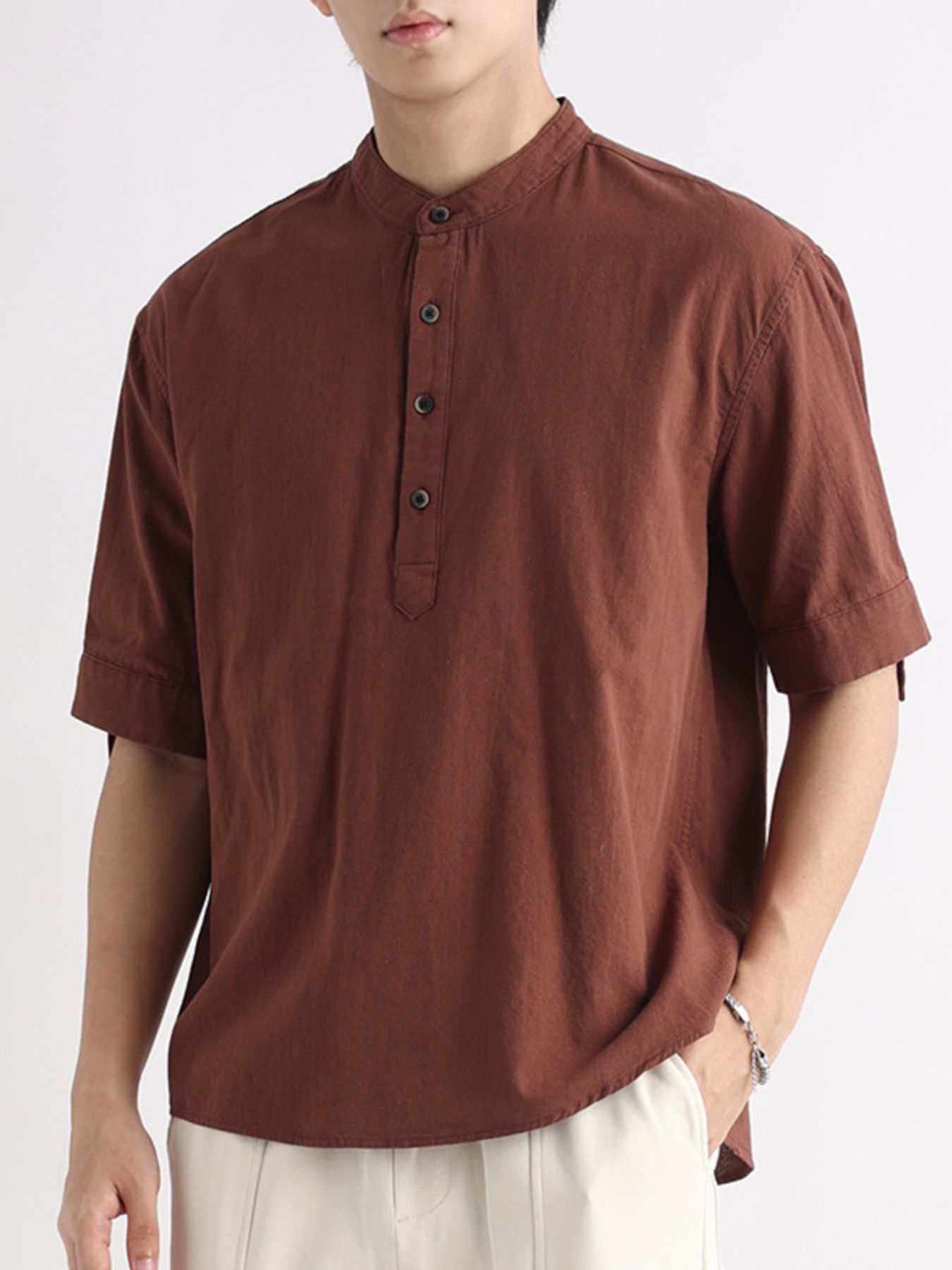 Men's Plus Size Button Detail Short Sleeve Blouse - cas7m