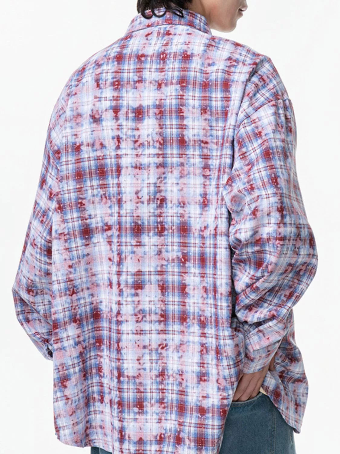 Men's Plus Size Plaid Button Up Long Sleeve Shirt - cas7m
