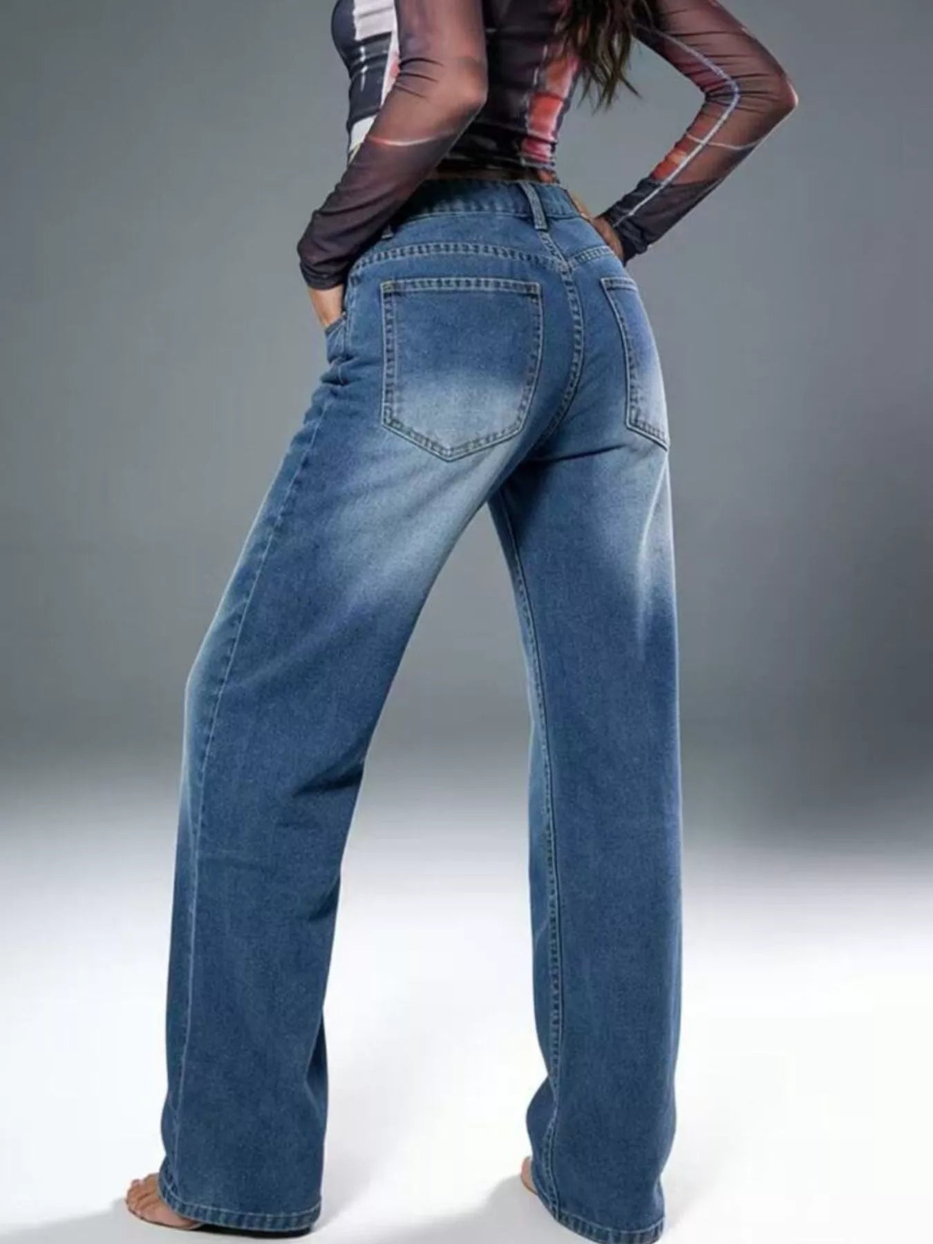 Vintage Wash Wide Leg Jeans - cas7m