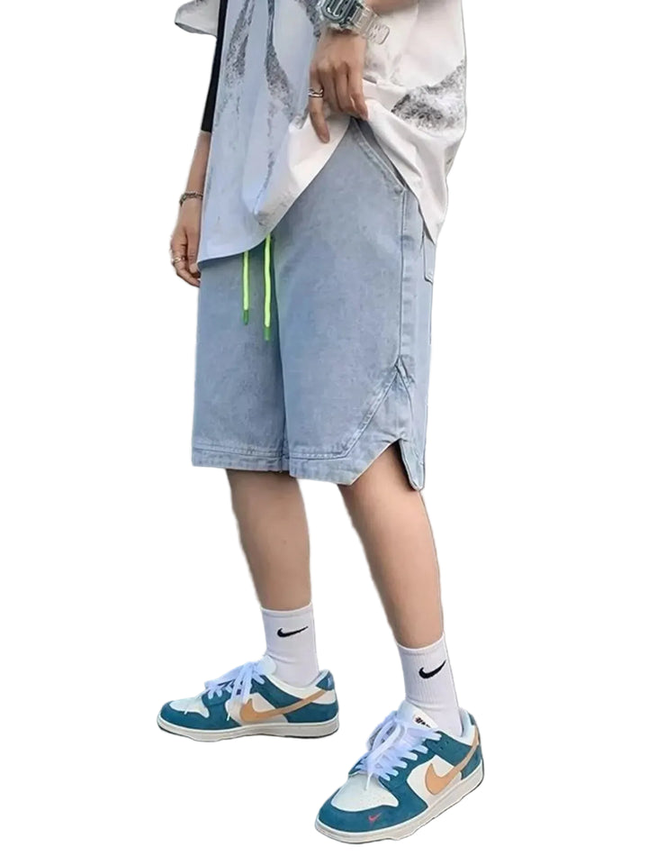 Men's Full Size Casual Loose Fit Denim Shorts with Drawstring Plus Size - cas7m