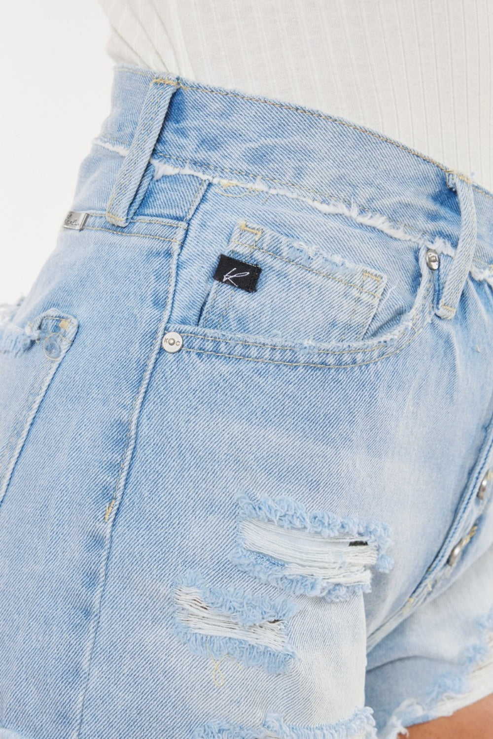 Kancan Distressed Button Fly Denim Shorts - cas7m