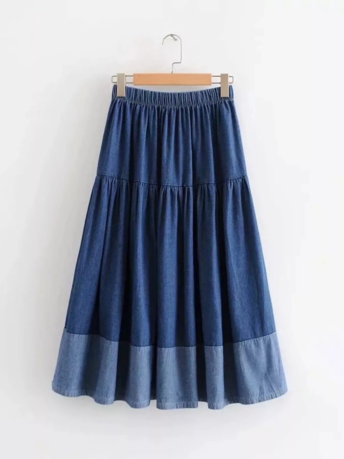 Tiered Denim Midi Skirt - cas7m