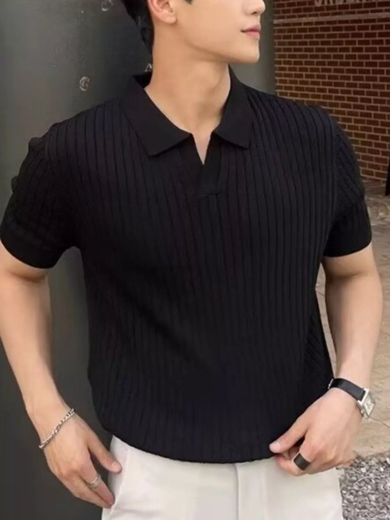 Men's Plus Size Ribbed Knit Short Sleeve Top - cas7m