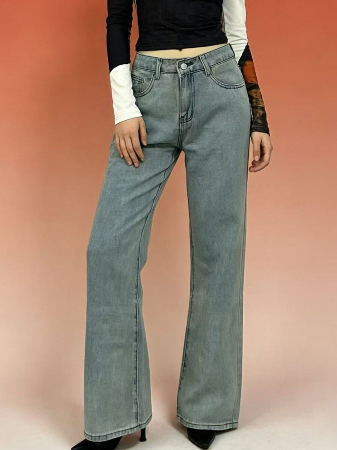 Butterfly Back Wide Leg Jeans - cas7m
