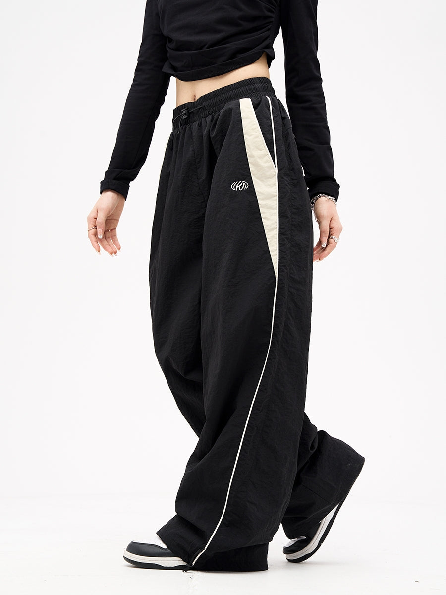 American Vintage Casual Wide Leg Pants Drop Black Sweatpants - cas7m